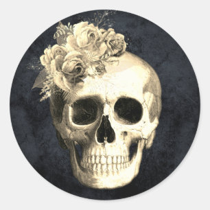 Gothic Glam Floral Skull Ronde Sticker