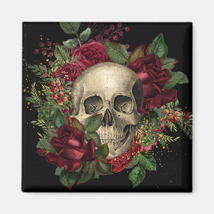 Gothic Glam Magneet Roos en schedel Zwart