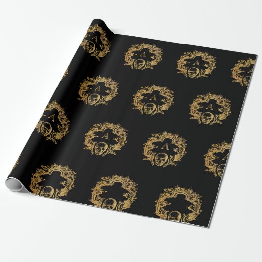 Gothic Glam Monogram Skull | Cadeaupapier (Uitgerold)