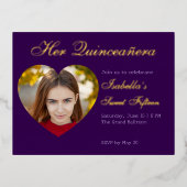 Gothic Glam Quince foto hart Folie Uitnodiging (Voorkant)