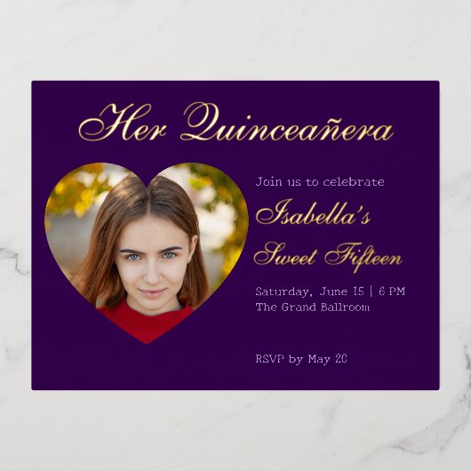 Gothic Glam Quince foto hart Folie Uitnodiging (Voorkant)