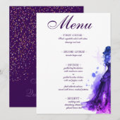 Gothic Glam Quince paarse menu Quinceañera (Voorkant / Achterkant)