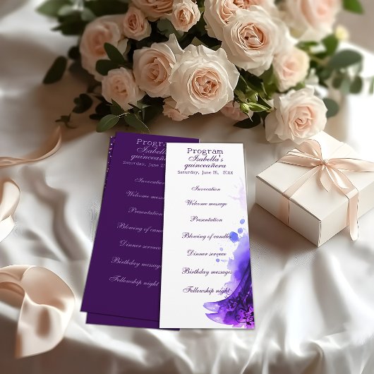 Gothic Glam Quince paarse programma Quinceañera Programmakaart