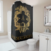 Gothic Glam | Schoengordijn | Monogram goudschedel Douchegordijn (In situ)