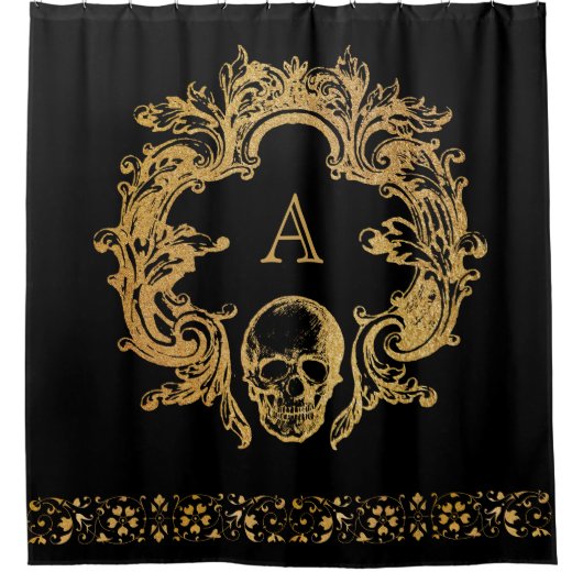 Gothic Glam | Schoengordijn | Monogram goudschedel Douchegordijn (Voorkant)
