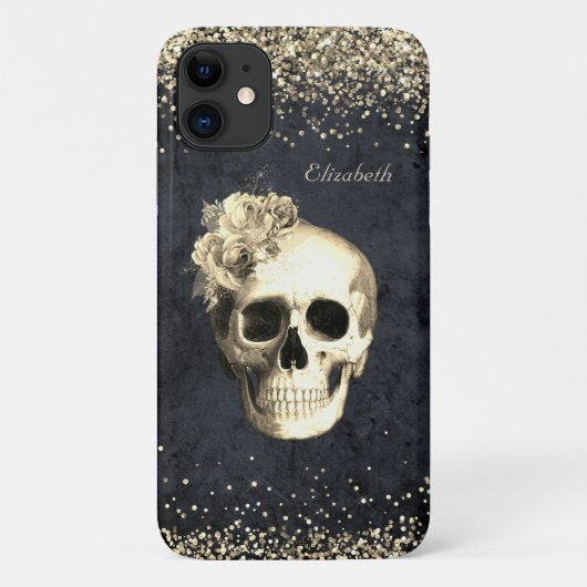 Gothic Glam Skull Gold Glitter Case-Mate iPhone Case (Achterkant)