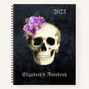 Gothic Glam Skull Paarse Rozen Gepersonaliseerd Notitieboek