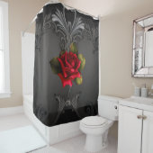 Gothic Glamor Red Rose Black Ornamental Glam Douchegordijn (In situ)