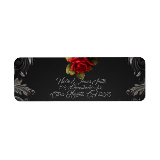 Gothic Glamor Red Rose Black Ornamental Glam Etiket (Voorkant)