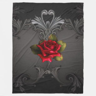 Gothic Glamor Red Rose Black Ornamental Glam Fleece Deken