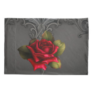 Gothic Glamor Red Rose Black Ornamental Glam Kussensloop
