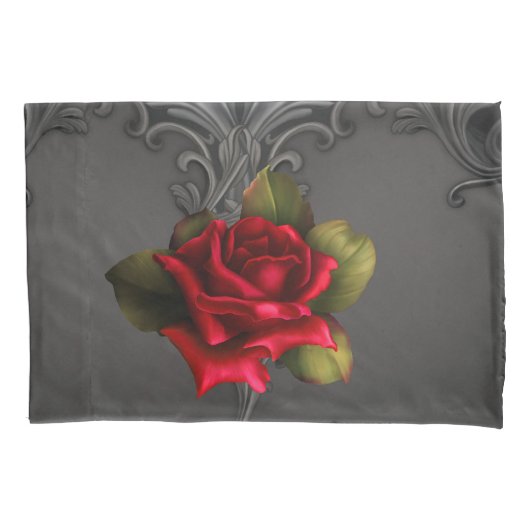 Gothic Glamor Red Rose Black Ornamental Glam Kussensloop (Voorkant)