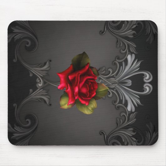 Gothic Glamor Red Rose Black Ornamental Glam Muismat (Voorkant)