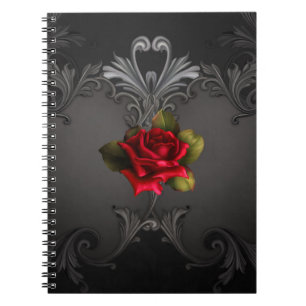 Gothic Glamor Red Rose Black Ornamental Glam Notitieboek