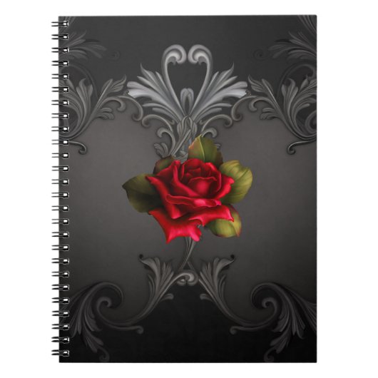 Gothic Glamor Red Rose Black Ornamental Glam Notitieboek (Voorkant)