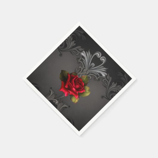 Gothic Glamor Red Rose Black Ornamental Glam Servetten (Hoek)