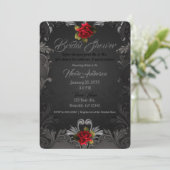 Gothic Glamour Rode Roos Sier Bruidsfeest Kaart (Staand voorkant)