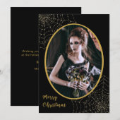 Gothic Glitter Spider Web Merry Kerstry 1 Foto Feestdagenkaart (Voorkant / Achterkant)