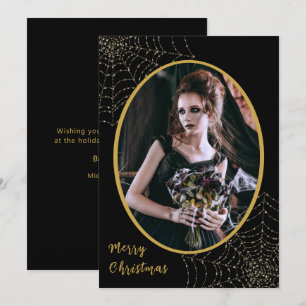 Gothic Glitter Spider Web Merry Kerstry 1 Foto Feestdagenkaart