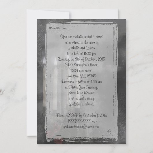 Gothic Glow Candle Light Rozen Weddenschap set Kaart (Achterkant)