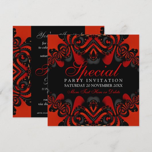 Gothic Goddess Red+Black Party nodiging Kaart (Voorkant / Achterkant)