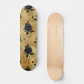 Gothic Gold & Black Roos Flower Monogram Initiaal Persoonlijk Skateboard (Voorkant)