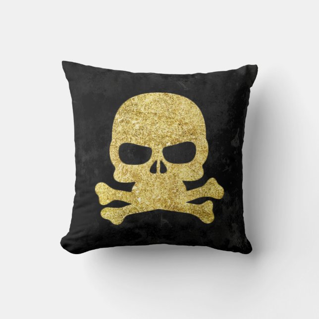 Gothic Gold Faux Glitter Skull & Cross Botten Kussen (Voorkant)