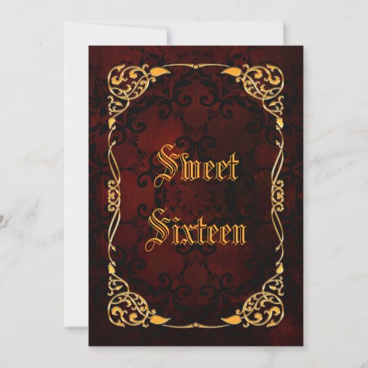Gothic Gold Framed Sweet 16 Kaart (Voorkant)