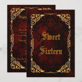 Gothic Gold Framed Sweet 16 Kaart (Voorkant / Achterkant)