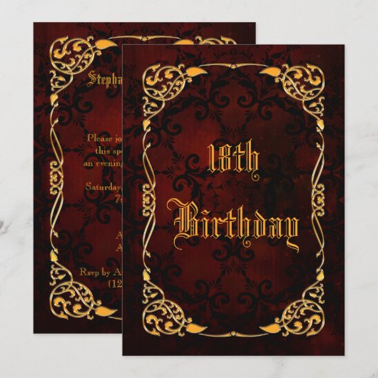 Gothic Gold omgeven 18e verjaardag Kaart (Voorkant / Achterkant)