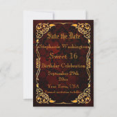 Gothic Gold omhulde zoete 16 behalve de datum Save The Date (Achterkant)