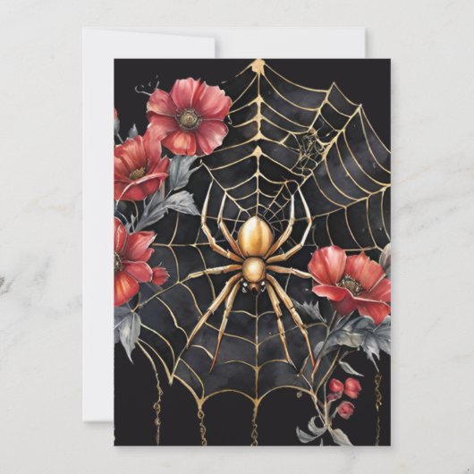 Gothic Gold & Red Spider Bloemen Web Handfasting Kaart (Achterkant)