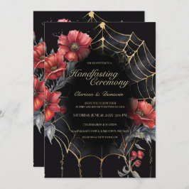 Gothic Gold & Red Spider Bloemen Web Handfasting Kaart