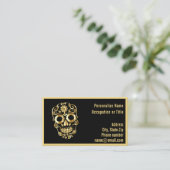 Gothic Gold Skeleton Skull on Black  Visitekaartje (Staand voorkant)