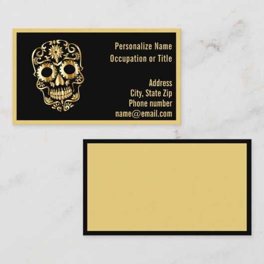 Gothic Gold Skeleton Skull on Black  Visitekaartje (Voorkant / Achterkant)