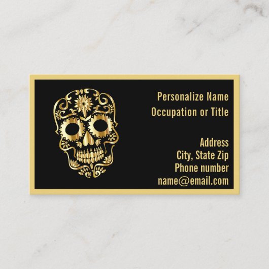 Gothic Gold Skeleton Skull on Black  Visitekaartje (Voorkant)