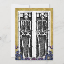 Gothic Gold Skeleton Spooky Halloween Party Kaart