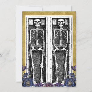 Gothic Gold Skeleton Spooky Halloween Party Kaart