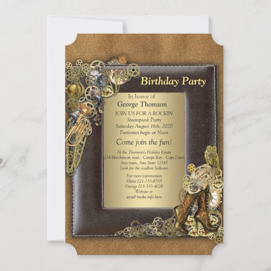 Gothic - Gold Steampunk Birthday Party Kaart (Voorkant)