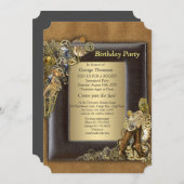 Gothic - Gold Steampunk Birthday Party Kaart (Voorkant / Achterkant)
