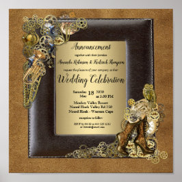 Gothic-Gold Steampunk Wedding Announding Poster