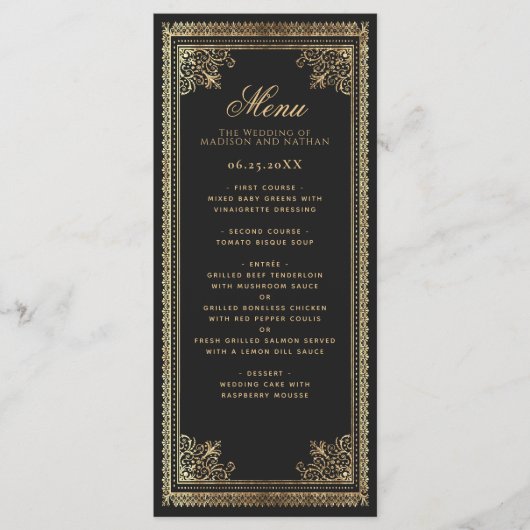 Gothic Gold Victoriaans bruiloft Menu (Voorkant)