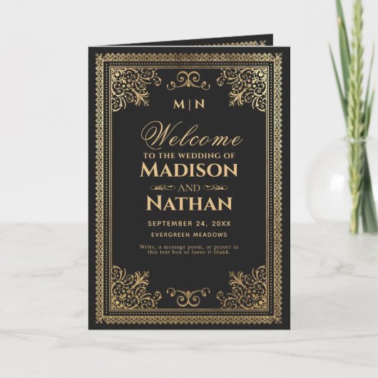  Gothic Gold Victoriaans bruiloft Programma (Voorkant)