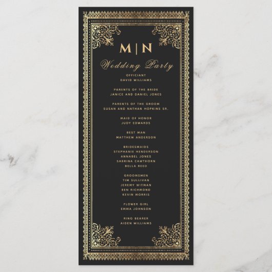 Gothic Gold Victoriaans bruiloft Programmakaart (Achterkant)