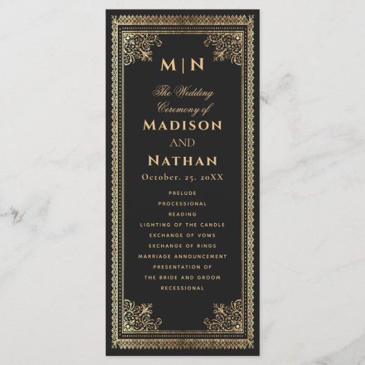 Gothic Gold Victoriaans bruiloft Programmakaart (Voorkant)