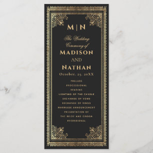  Gothic Gold Victoriaans bruiloft Programmakaart