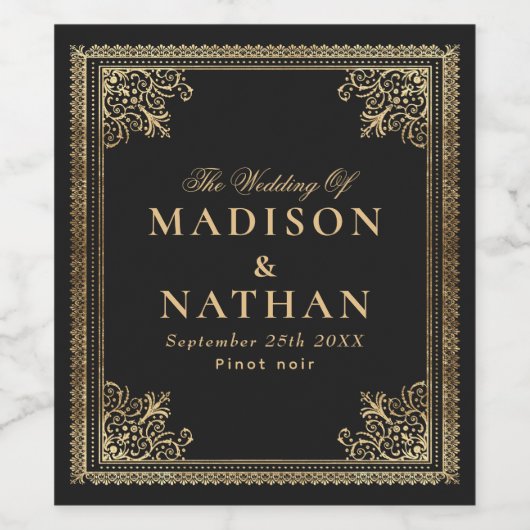  Gothic Gold Victoriaans bruiloft Wijn Etiket (Enkel label)