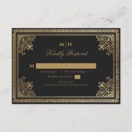  Gothic Gold Victoriaans Wedding RSVP Informatiekaartje (Voorkant)