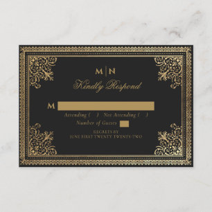  Gothic Gold Victoriaans Wedding RSVP Informatiekaartje