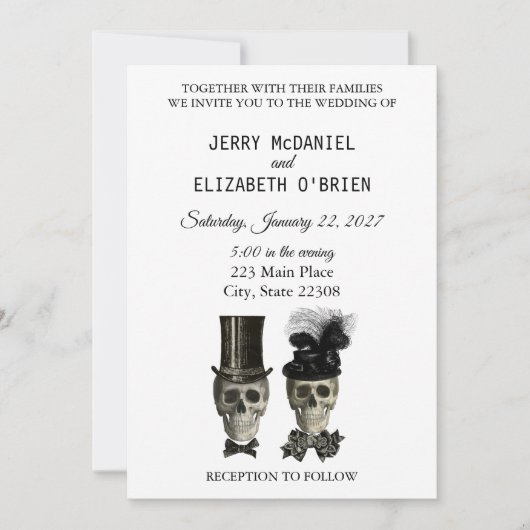 Gothic Gothic Bride Groom Skulls Wedding Invitatio Kaart (Voorkant)